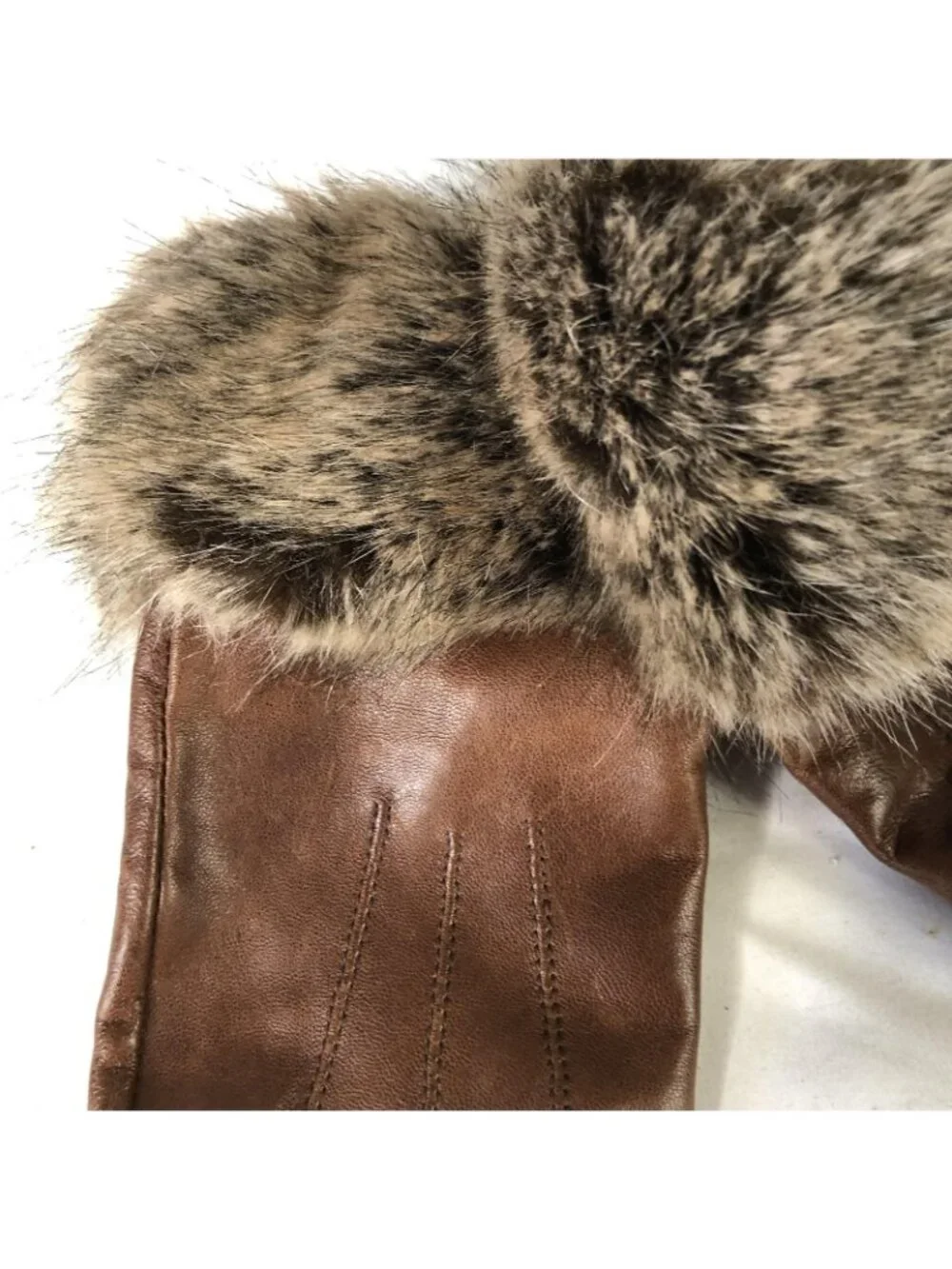 Barbour Gloves Womens M Brown Leather Faux Fur Cuff Lined Winter Warm Insulated